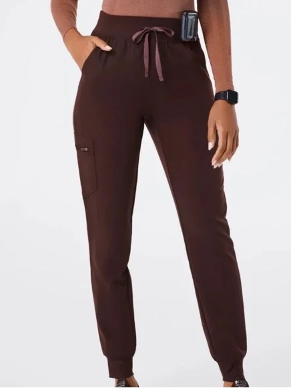 High waisted Zamora jogger scrub pants in espresso